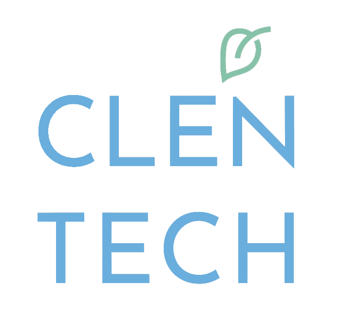 Logo Clentech Celeste no sfondo